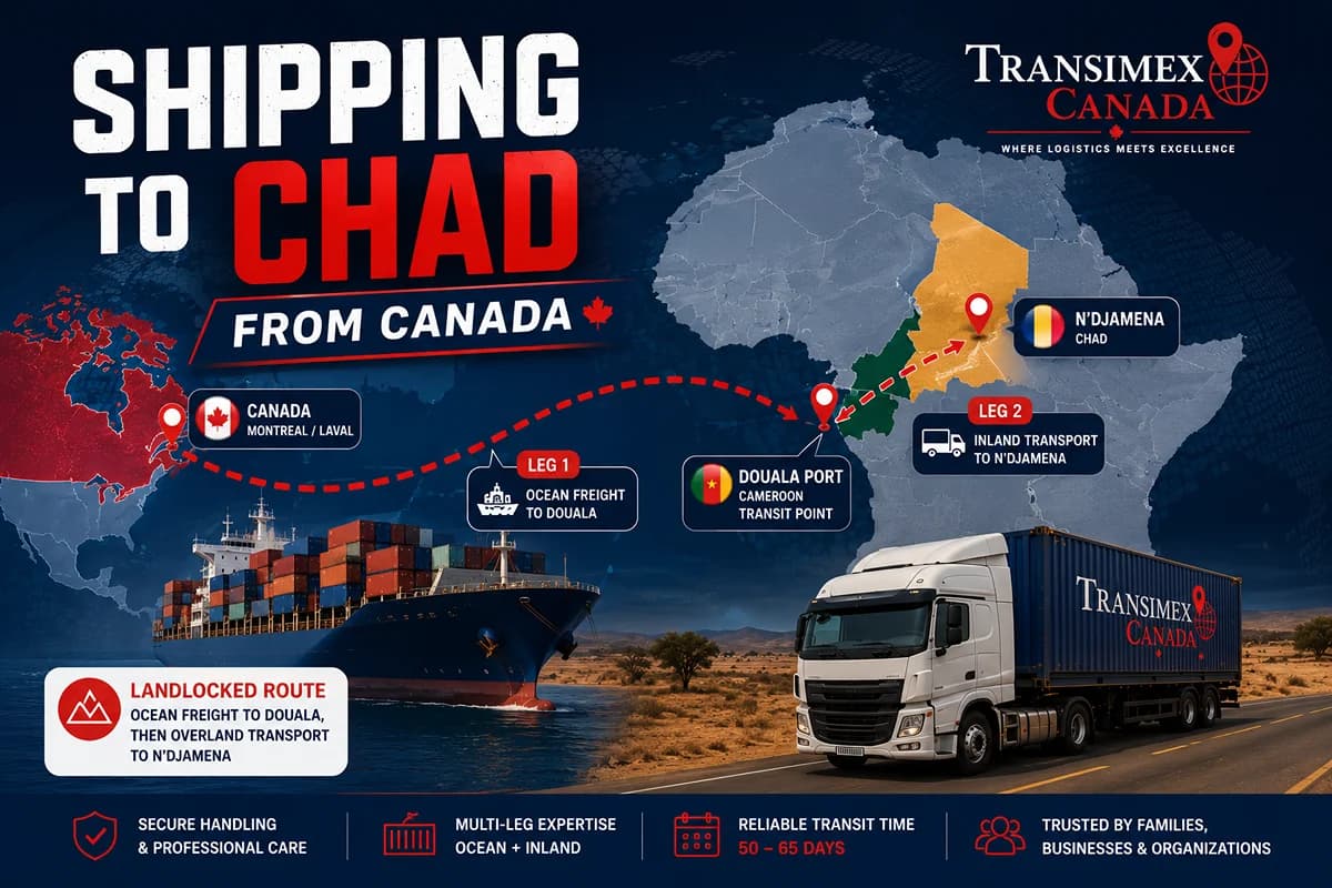 Expédition vers le Tchad depuis le Canada : Guide complet pour le fret, les véhicules et les biens ménagers vers N'Djamena