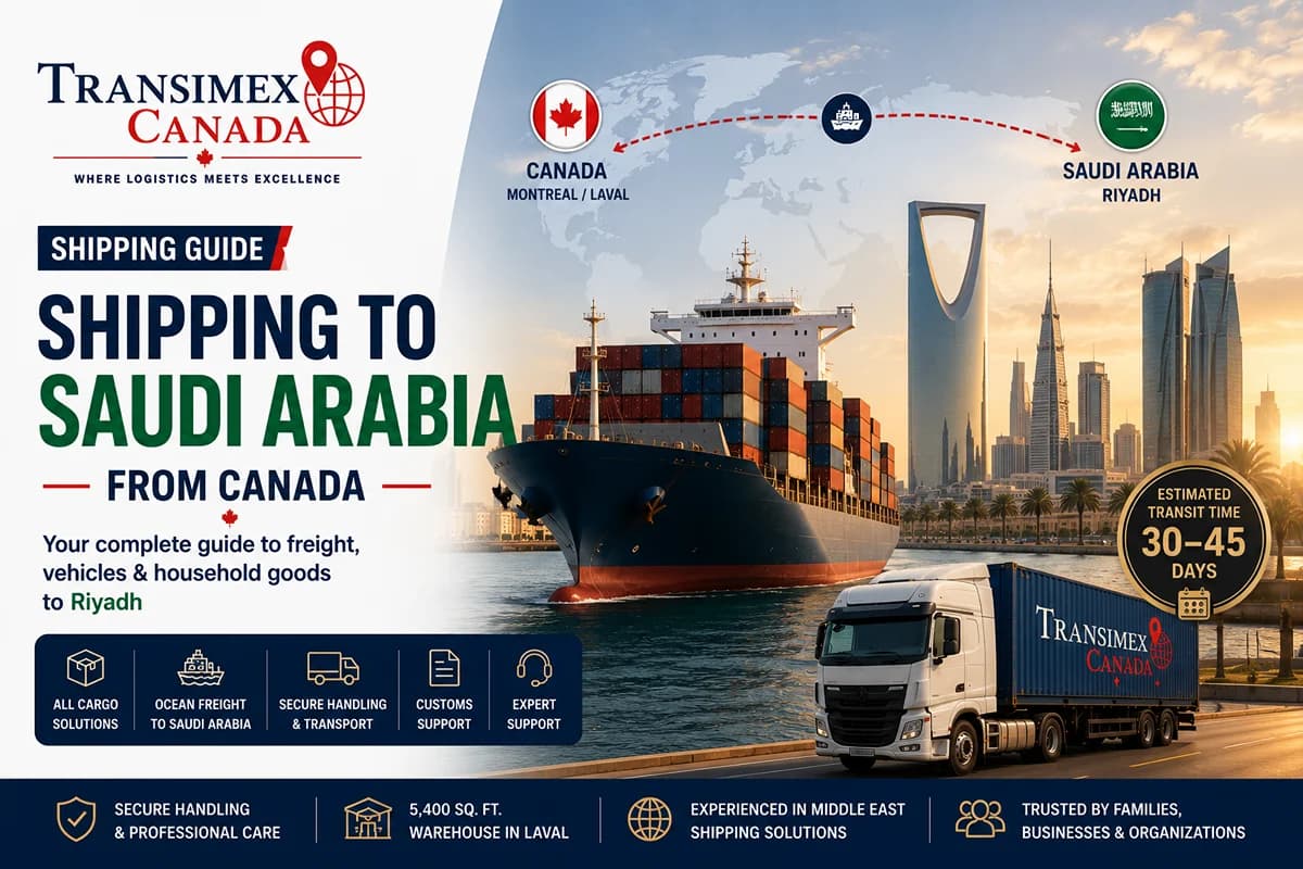 Expédition vers l'Arabie saoudite depuis le Canada : Guide complet pour le fret, les véhicules et les biens ménagers vers Riyad