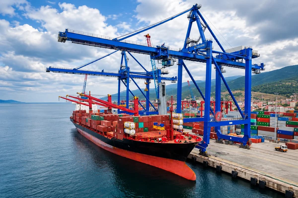 Shipping container lifted at a terminal