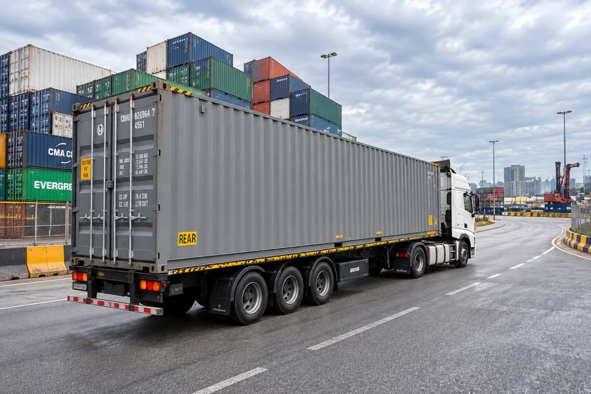Container on a truck chassis