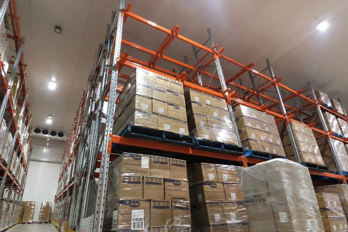 Pallet racking in a warehouse