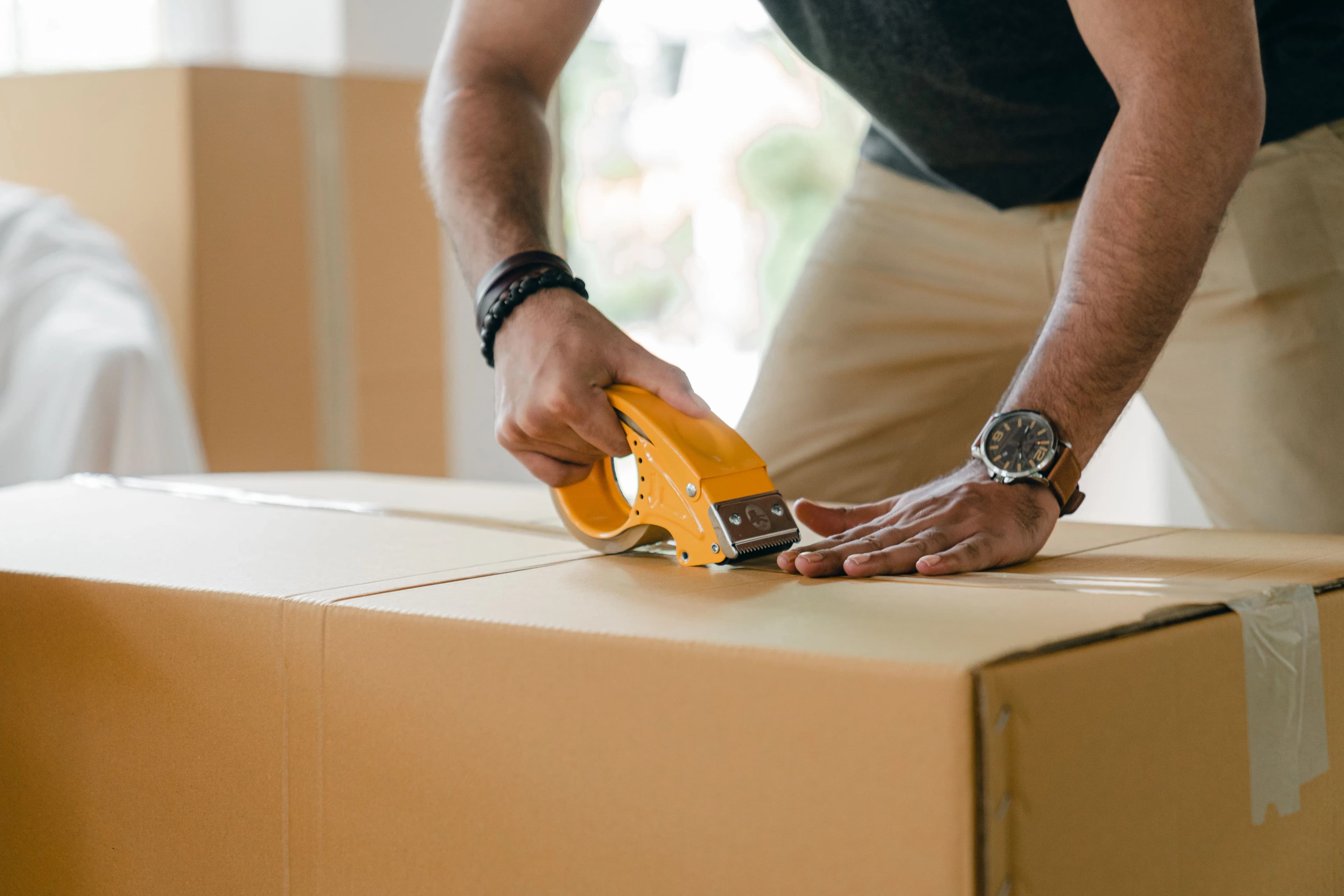 Parcel being packed for international express shipping