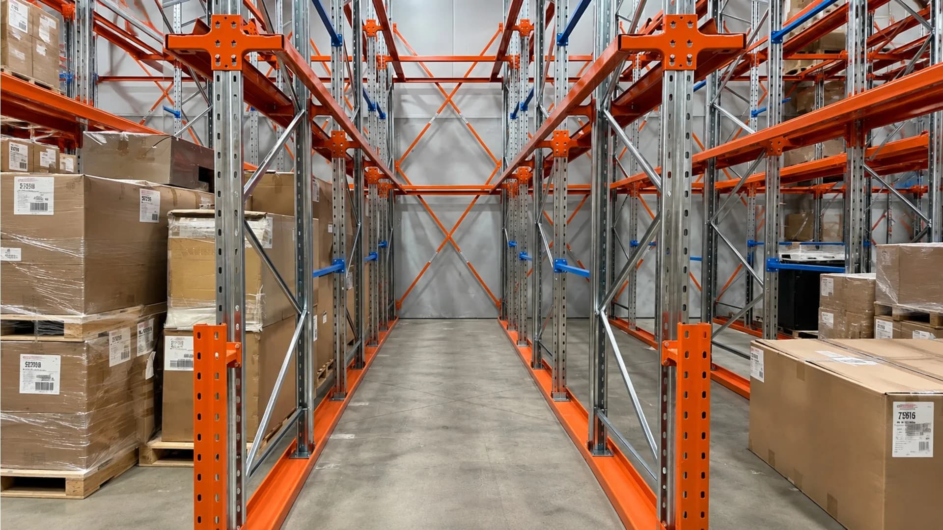 Pallet racking aisle inside a warehouse